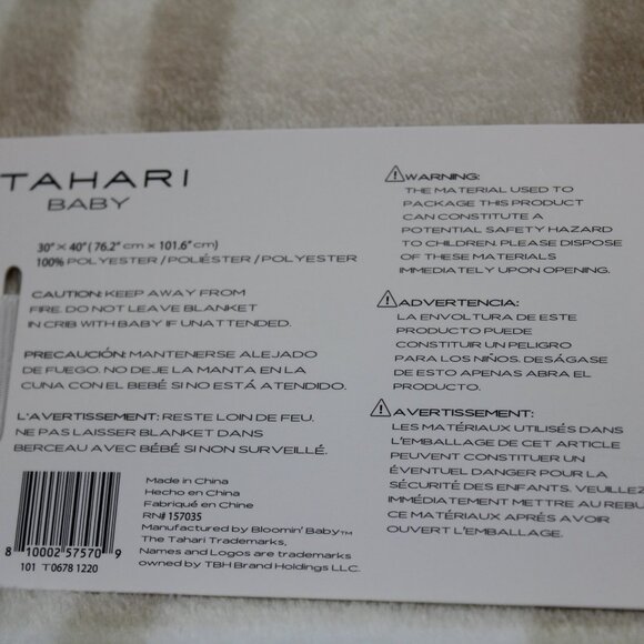 Tahari Baby Blanket Tan White Plaid Fleece Infant Unisex Soft NWT - Picture 5 of 6